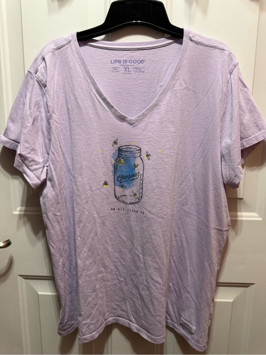 Life Is Good Tops - Life Is Good Lavender Crusher Lite V-Neck Tee with Mason Jar and Fireflies XL